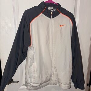 Nike Men's Gray and White Windbreaker with Orange Accents